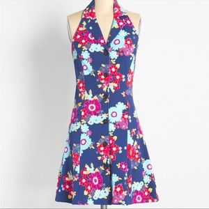 ModCloth Upstate For The Weekend Retro Floral Halter Tennis Dress